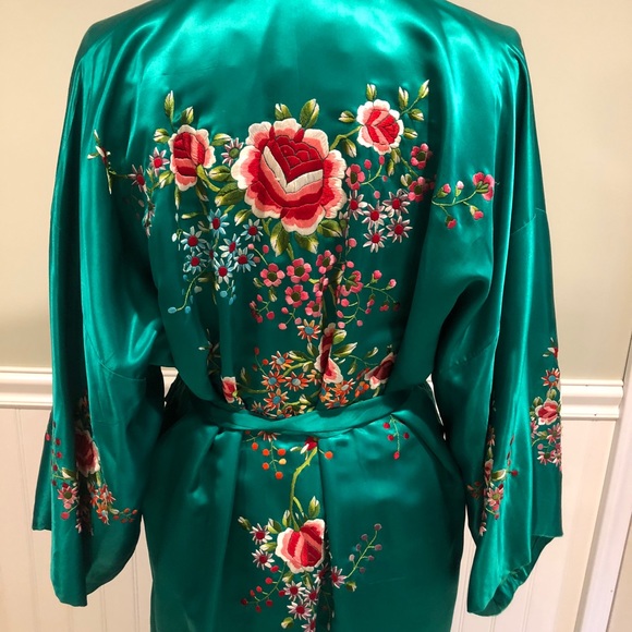 emerald green silk dressing gown